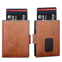 Dompet Kartu Kredit Anti RFID Berbahan Aluminium Alloy dengan Pola Embos Gaya Bisnis, Penutup Tombol, Tebal 9mm
