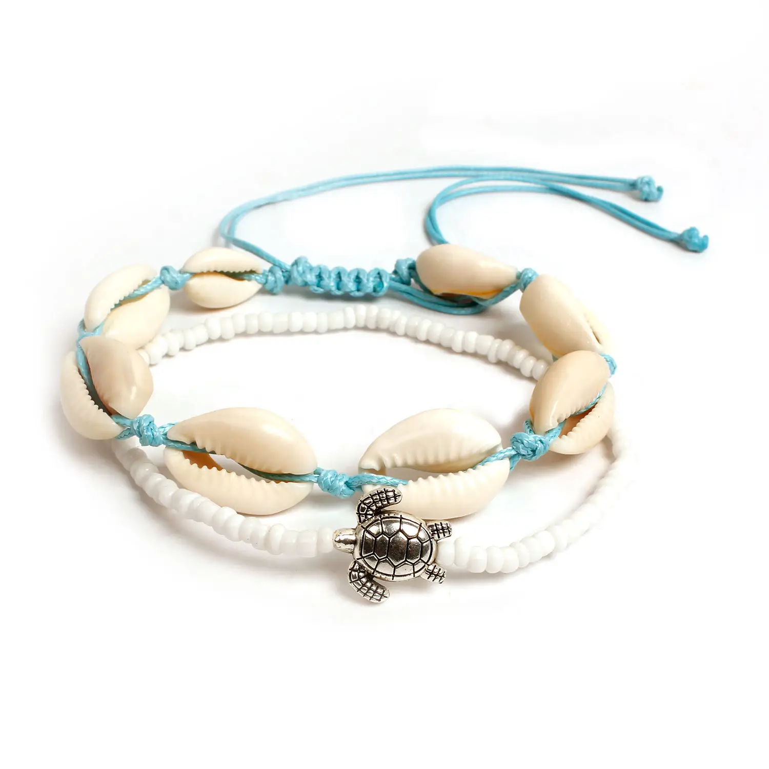 Accessoires Creatieve Retro Strand Enkelbandje Mode Schildpad Shell Bead Schoeisel Set 2 Delige Set Armbanden