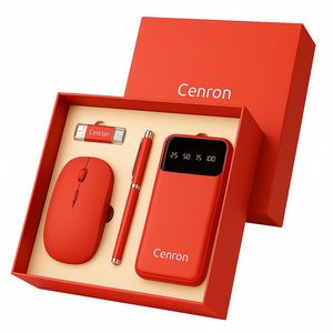 Paquete de Regalo Tecnológico Negro: Banco de Energía de 10000 mAh, Ratón Inalámbrico, Bolígrafo Metálico y USB de 32 GB, Ideal para Regalos en Ferias Comerciales - Product Image 1