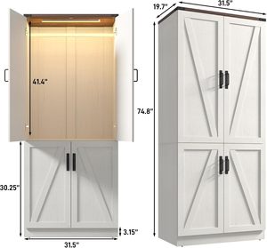 Armoire de rangement blanche SENYU style ferme avec portes battantes, design en panneaux MDF, fixation au sol pour placard et organisateur de rangement - Product Image 5