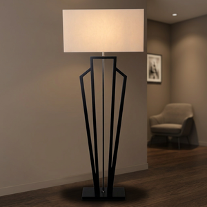 Lampadaire moderne en métal noir avec abat-jour rectangulaire, hauteur réglable, pour salon, chambre, hôtel - Product Image 2