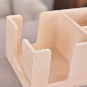 Organizador de escritorio de madera rectangular 1L, caja de almacenamiento con múltiples compartimentos para suministros de oficina y pañuelos - Product Image 3