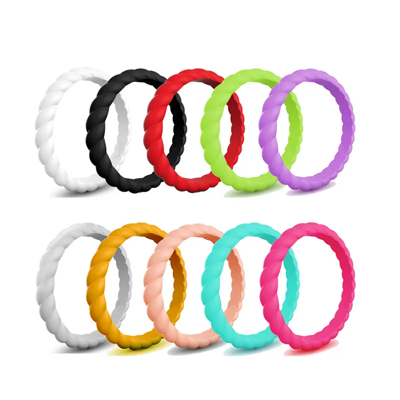 2022 Women Silicone Rubber Wedding Rings Cheap 3mm Width Stackable Thin Braided Silicone Band Rings