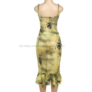 Women's 2 Piece Floral Print Set Spaghetti <b>Strap</b> Cami & Ruffled Midi Skirt for Party & Evening Wear Fashion - Product Image 6