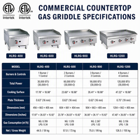 Grille à gaz professionnelle certifiée ETL, en acier inoxydable, pour comptoir, idéale pour les restaurants, la restauration rapide et les burgers