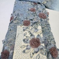 Nouvelle Robe en Tissu de Dentelle pour Femme, Broderie Perlée Lourde et Sexy, 3D Haut de Gamme, Écologique, Motif Floral Vintage, Paillettes Multicolores Exquises