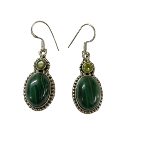 Boucles d'oreilles pendantes en malachite naturelle, faites à la main, en argent sterling 925, bijoux en pierre verte, pour femmes, cadeau tendance - Product Image 1