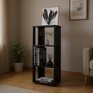 Librería Modoc de FM FURNITURE, 3 Niveles, Negra, Almacenamiento Abierto, Estante de Melamina, Mueble para Sala de Estar - Product Image 2