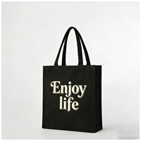 Bolsa de Mano de Lona Negra con Logotipo Personalizado, Bolsas de Compras de Algodón Reutilizables Ecológicas, Bolsos de Mano de Tela Lisa Resistentes de Lujo para Mujer
