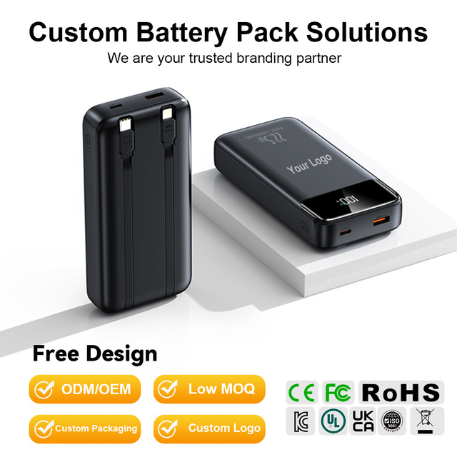Wholesale OEM Power Bank 20000mAh PD22.5W Fast Charging Built-in 2 Cables Custom Portable Power Station Supplier