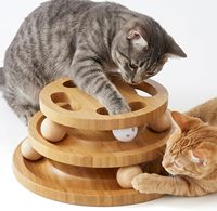 Juguete de Bolas de Bambú para Gatos con Rompecabezas en la Parte Superior, Torre de Bolas Giratoria Interactiva para Ejercicio de Gatitos en Interiores