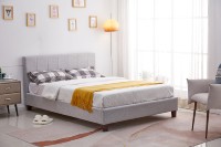 Lit Double Luxe King/Queen avec Cadre en Métal et Pieds en Bois, Tête de Lit Haute, Plateforme Rembourrée – Offre Spéciale