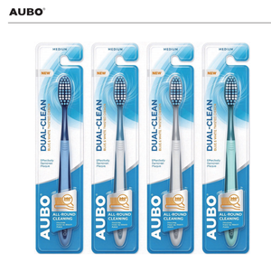 <span class=keywords><strong>Brosse</strong></span> à dents double nettoyage AUBO pour adultes avec poils souples en PBT et manche en plastique pour un nettoyage en profondeur à domicile, taille standard - Product Image 1