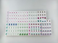 Tuiles de Mahjong gravées en acrylique de 32 mm, 160 pièces, 4 couches, vert magenta de luxe avec tapis à motif floral et oiseaux pour fête de cocktail