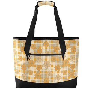 Hawaii Puakenikeni Flower Eco-Friendly Custom Print Palaka Women Picnic Thermal Food Beach Tote Cooler Bag with Zipper Closure - Product Image 3