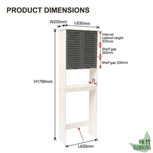 <span class=keywords><strong>Meuble</strong></span> de rangement vertical autoportant pour salle de bain, à poser au-dessus des toilettes, avec deux portes à persiennes ventilées et une étagère centrale ouverte - Product Image 2