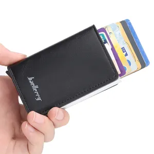 New Arrive Men Wallets Automatic Bullet Card Metal Aluminum Shell Leather RFID Wallet Card Holder