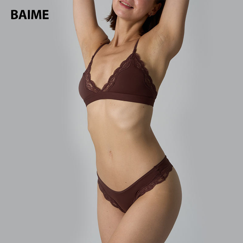 Wholesale Women's Sexy Lace Lingerie Bra & Panty Set Deep V Shape Ultra Thin Bra Underwear Set