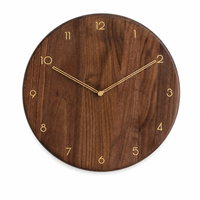 Jam Dinding Bulat Digital Art Deco Kayu Walnut Hitam Alami dengan Jarum Kuningan, Hiasan Dinding Senyap untuk Ruang Tamu, Kantor, dan Rumah