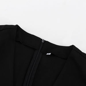 Abito <span class=keywords><strong>Lungo</strong></span> <span class=keywords><strong>Nero</strong></span> <span class=keywords><strong>con</strong></span> Zip Posteriore, Spalle Imbottite, Maniche Lunghe, Scollo a V Profondo e <span class=keywords><strong>Spacco</strong></span> - Product Image 6