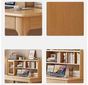 Escritorio de ordenador de estudiante ajustable moderno con estantería de madera maciza, pequeño apartamento, dormitorio, mesa de estudio integrada y estantería - Product Image 4