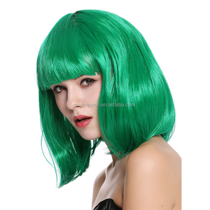 <span class=keywords><strong>Perruque</strong></span> courte droite en soie verte avec frange, couleur néon, pour femmes et filles, idéale pour Halloween, carnaval et fêtes - Product Image 2