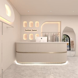 Custom Logo Cashier Front <b>Desk</b> Oval Reception <b>Desk</b> Hot Pink Salon Furniture <b>Simple</b> Clothing Store Reception <b>Desk</b> - Product Image 1