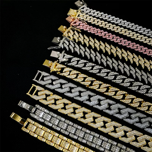 ヒップホップ フルラインストーン アイスアウト パヴェ マイアミ キューバン リンク チェーン ジュエリー ブリンブリン メンズ ラッパー ネックレス Collar De Rapper Masculino - Product Image 1