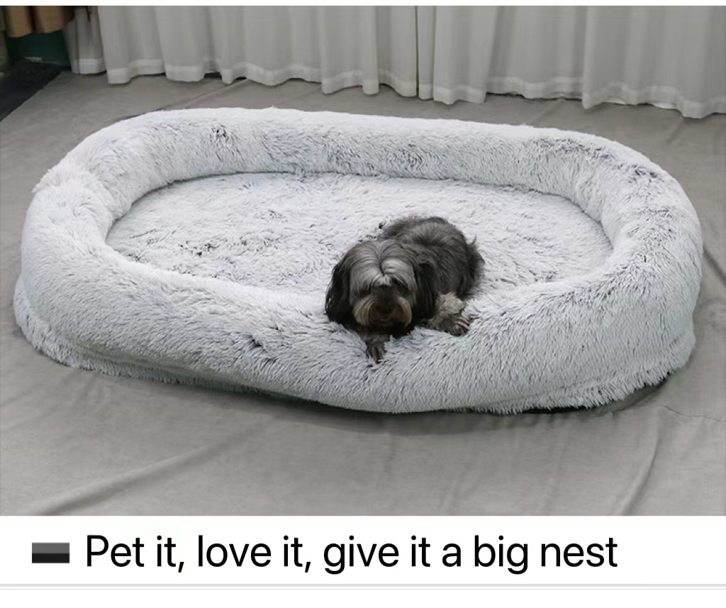Wholesale High Quality 160cm Human Washable Non-Slip Long Plush Giant Fluffy Pet Bed For Cats And Dogs