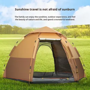 Tente hexagonale double couche portable d'extérieur en Oxford, imperméable et anti-UV, pour <span class=keywords><strong>camping</strong></span> et pique-nique, ouverture rapide, parasol - Product Image 3