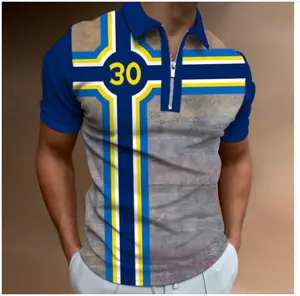 Nova T-shirt dos homens de Manga Curta dos homens Casual Impressão Digital 3D Manga Curta Listra Golf Juventude Zipper Casual Polo Shirt