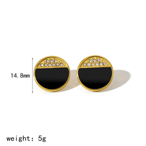 Fashion <b>Stud</b> <b>Earrings</b> Geometric Round <b>Black</b> White Zircon Inlay Bezel Setting Party Jewelry for Women - Product Image 3