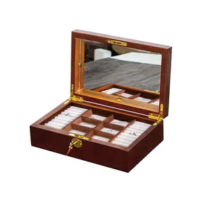 Pin + boîte à bijoux de cloison de panneau de densité deux couches avec la serrure et le miroir, emballage de vente par correspondance d'emballage de coton de perle