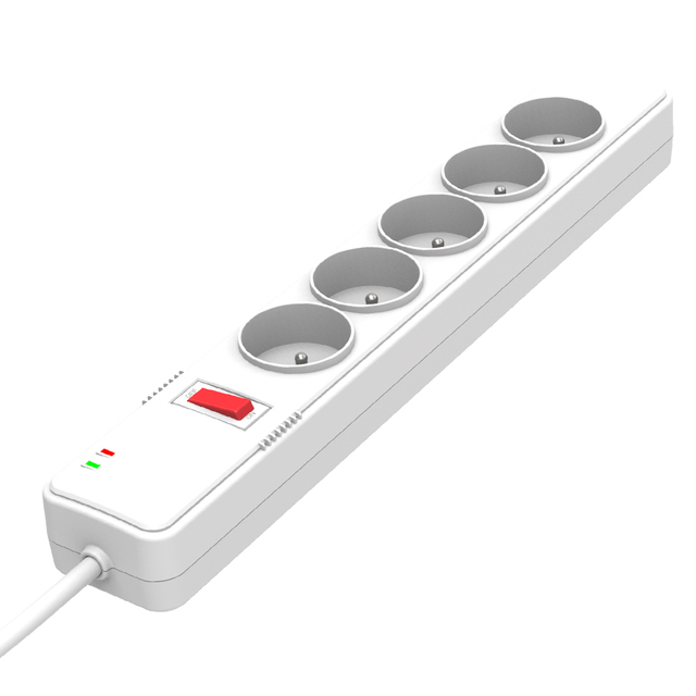 Good Quality 5 Outlets 10A Extension Socket Power Strip with Circuit Breaker EU Plug 1.5m Cable CE for SDK Supported
