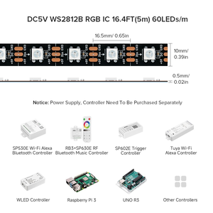 Tira de Luces LED RGB 5050 al por Mayor, IC de 30 LEDs/m, Píxeles Programables, Cinta de Diodos Flexible Individual, Lámpara de Cinta - Product Image 5