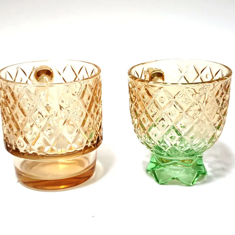 Vasos de vidrio de piña apilables de 10 Oz con asa, vasos de cóctel vintage acanalados únicos, Juego de 4