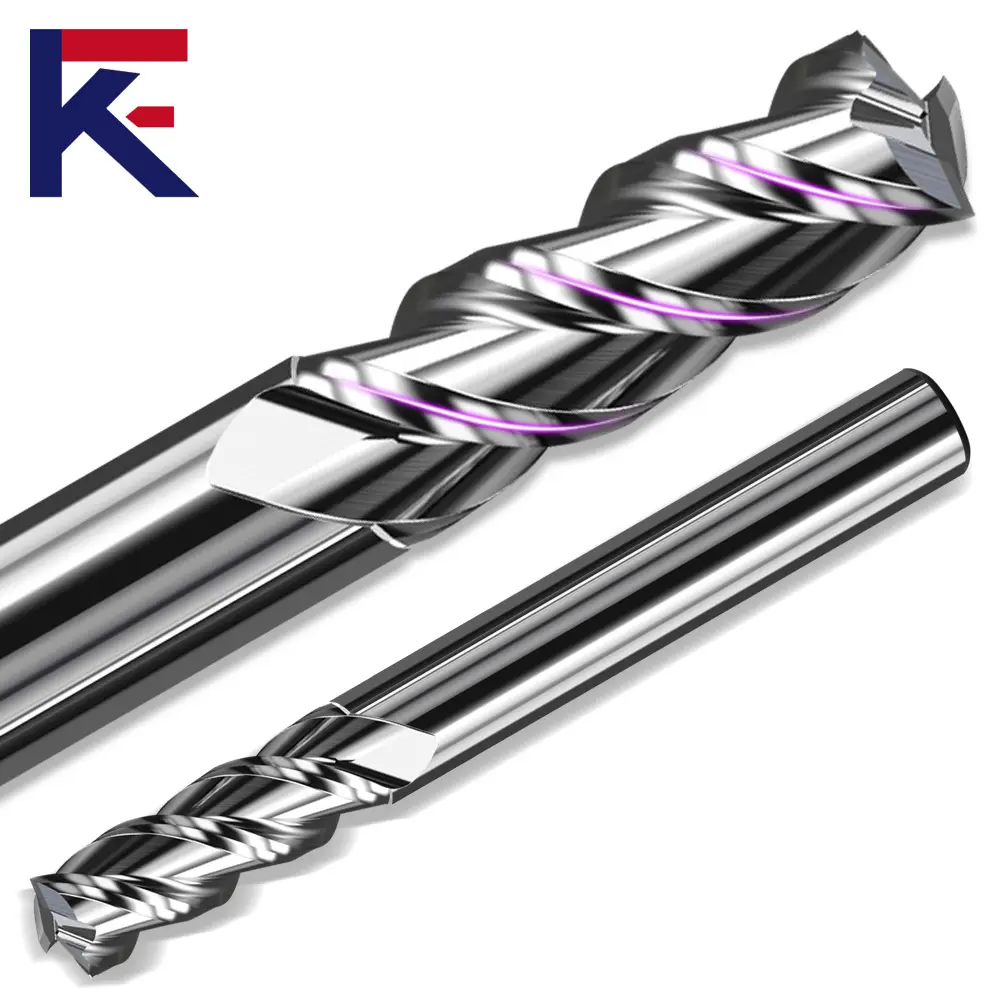 KF Carbide 50 HRC 3 Flutes Milling Cutter For Aluminum Precision Cutting Tool