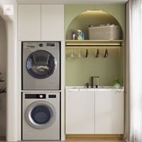 Armoire à linge moderne de luxe intégrée à deux machines superposées Balcon Laveuse-sécheuse Compagnon Meubles de maison
