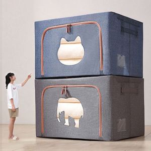 Oxford Linen Non-Woven Fabric Foldable Clothing Organizer <b>Storage</b> Box Comforter/Bedding Sturdy Handle Zipper Wardrobe - Product Image 3