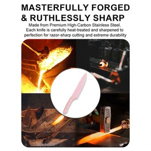 Juego de Cuchillos de Cocina Clásicos de Acero Inoxidable 3cr13, Cuchillos Utilitarios con Mango de Diamante Antideslizante con Diseño de Flor Rosa y Soporte Acrílico - Product Image 4