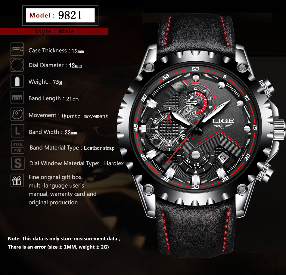 LIGE Fashion Mens Watches Top Brand Luxury Waterproof Military Chronograph Sport Quartz Wrist Watch Men Clock Male Reloj Hombre