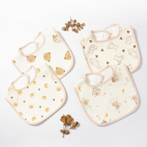 Bib tahan air berbentuk U katun murni bayi baru dengan kancing penutup Desain kartun lucu dapat dicuci untuk bayi & balita - Product Image 4