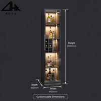 Armoire à vin modulaire moderne en verre avec éclairage LED, unité de rangement de luxe personnalisable pour présentation de spiritueux