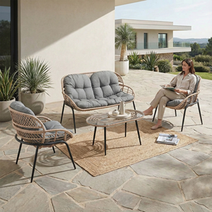 Duurzame 4-delige Pe Rotan Outdoor Gesprek Sofa Set Comfortabele Tuin Patio Meubelen Met Stalen Frame - Product Image 1