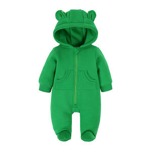 Winterkleid ung Kinder einfarbig Bär Jumps uit Neugeborene Langarm Langarm Kapuze 0-12 Monate Baby Mädchen Reiß verschluss Stram pler - Product Image 4