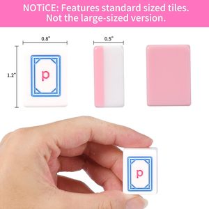 Juego de Fichas de Mahjong Rosa de 166 Piezas, Juego Clásico Portátil para 4 Jugadores, Fichas de Plástico Blanco Marfil con Dados - Product Image 2