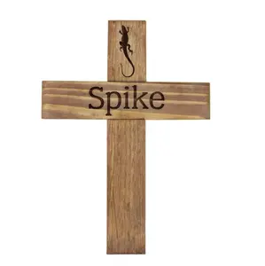 Pet Name Memorial Cross - Wood burial grave marker - lizard, dog, cat, rodent