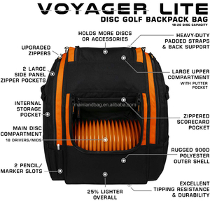 Sac à dos de <span class=keywords><strong>golf</strong></span> léger et imperméable Voyager Lite, capacité de 18+ disques, polyester 600D, bretelles rembourrées, plusieurs poches, 2 porte-gobelets - Product Image 6