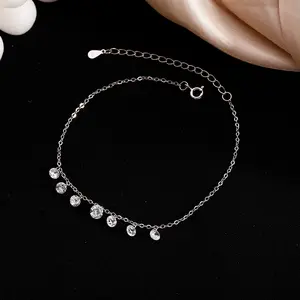 DQ0018J Anklet Link S925 Silver Synthetic Cubic Zirconia Crystal Diamond Anklet For Women Foot Jewelry Zirconia Anklets
