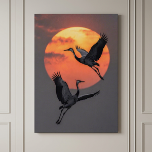 Peinture acrylique contemporaine sur toile, art mural réaliste d'animaux, motif oiseaux d'automne en vol, faite à la main, pour intérieur - Product Image 1